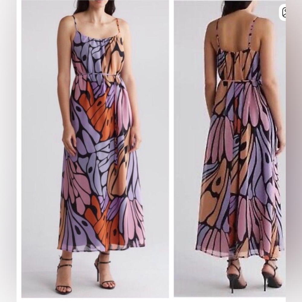 Sam Edelman Abstract Floral Maxi Dress in Purple, Pink & Orange